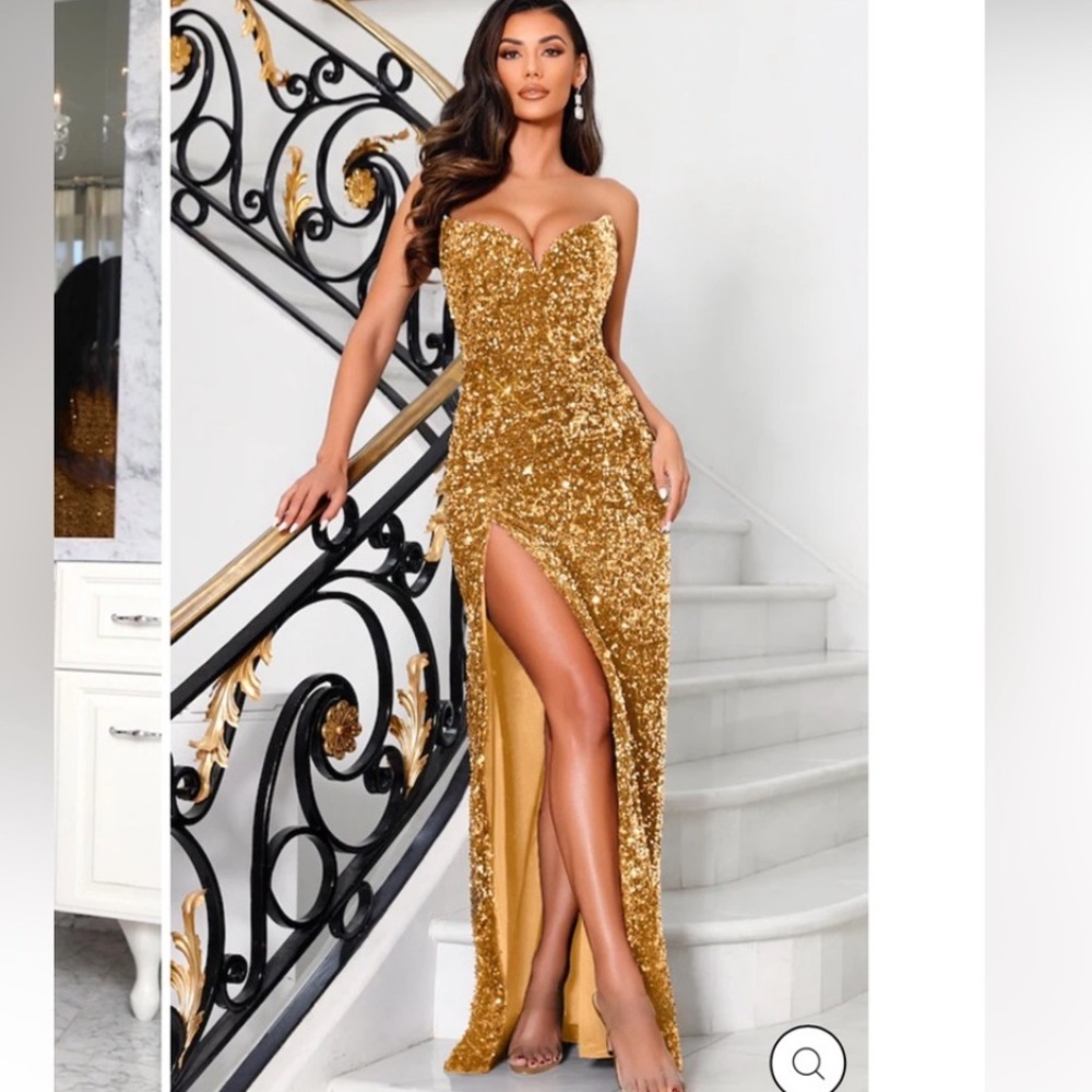 Trophy Wife Strapless Sequin Gown Modaglam